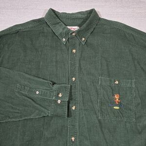 VTG Disney Store Winnie The Pooh Tigger Button Corduroy Shirt Mens XXL Green